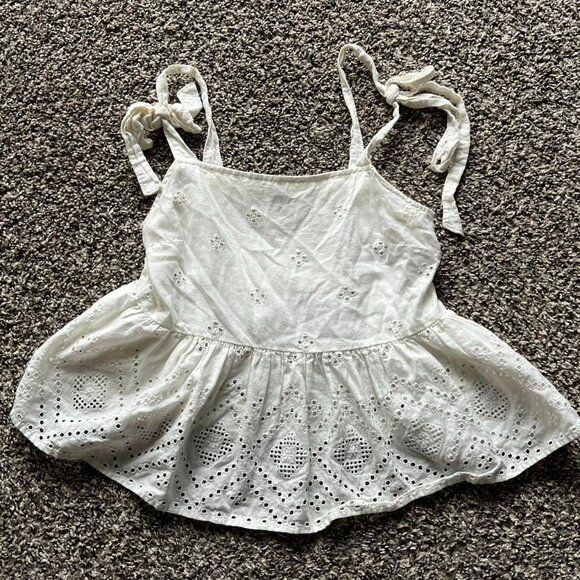 Madewell Babydoll Top Womens Small White Linen Tie Straps Lace Detailing - Picture 1 of 7